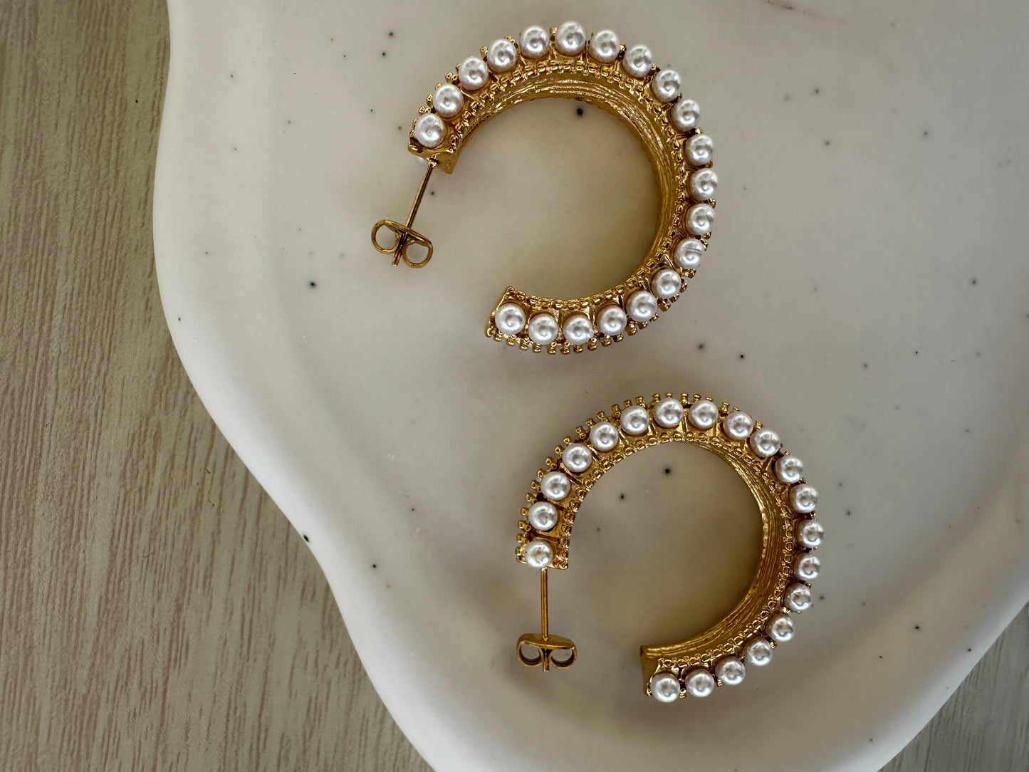 French Twisted Thread Croissant Pearl Earrings