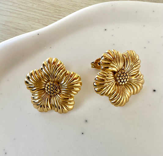 18k gold plated stainless steel flower earrings