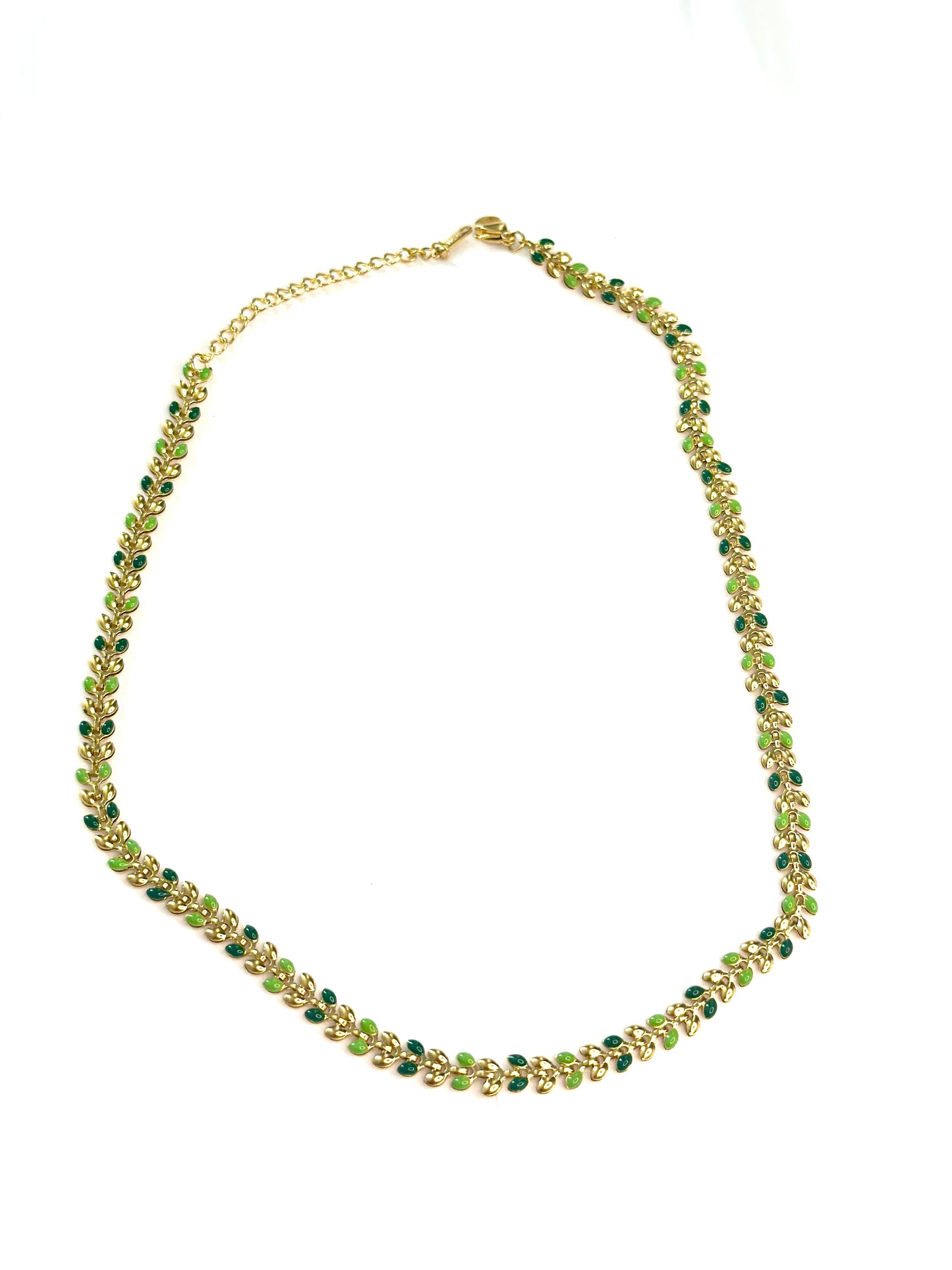 18k gold necklace, shaped like an olive leaf