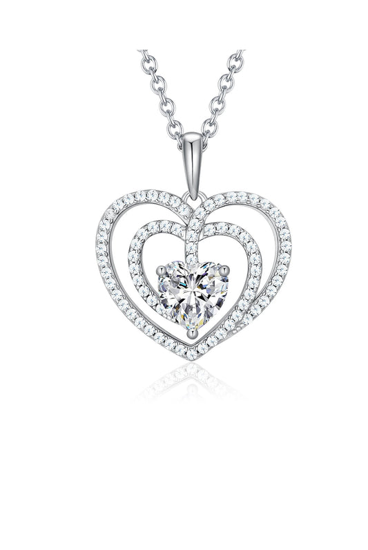 White Zircon Solid Heart Pendant 925 Sterling Silver Chain