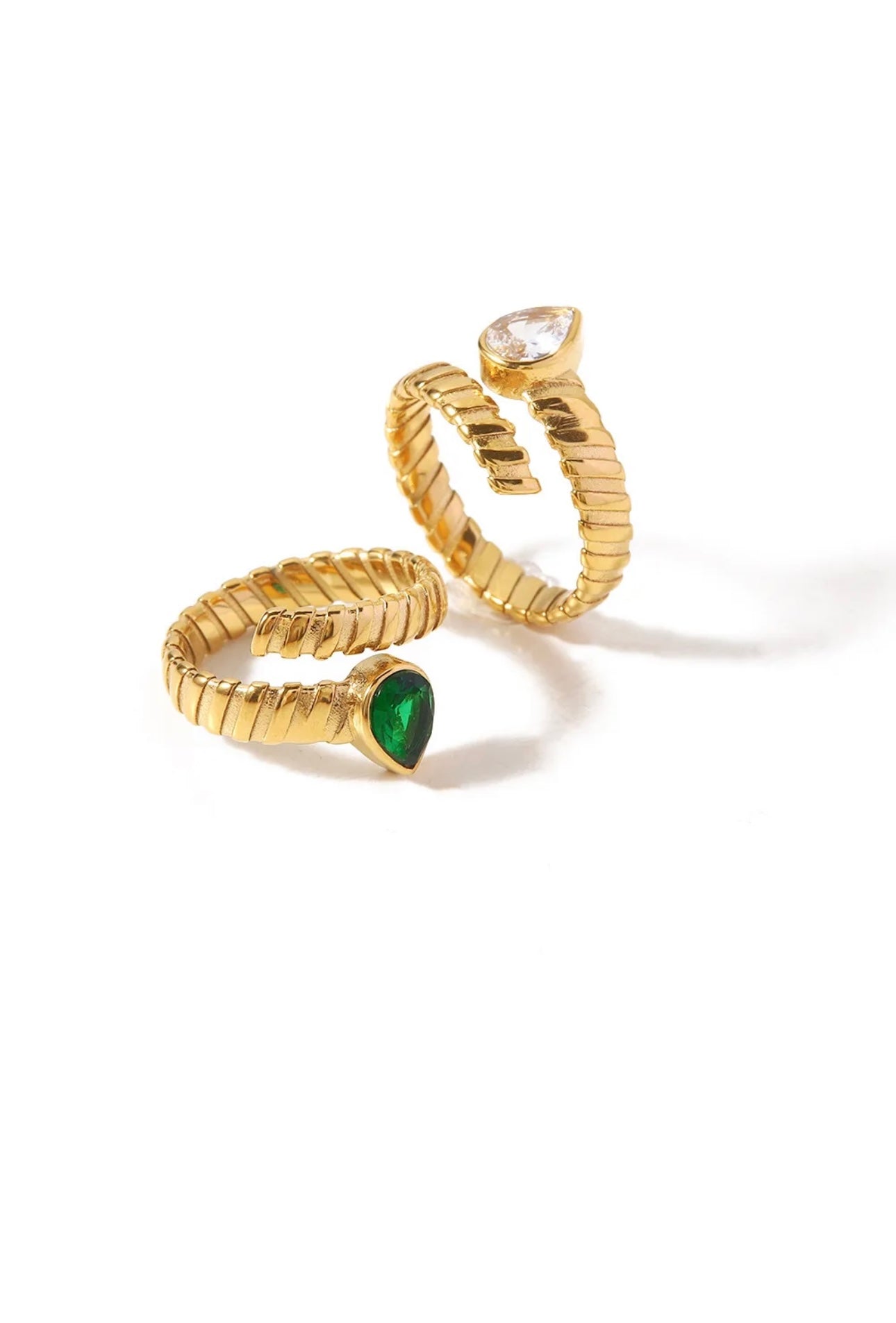 18K gold plated green zircon adjustable ring