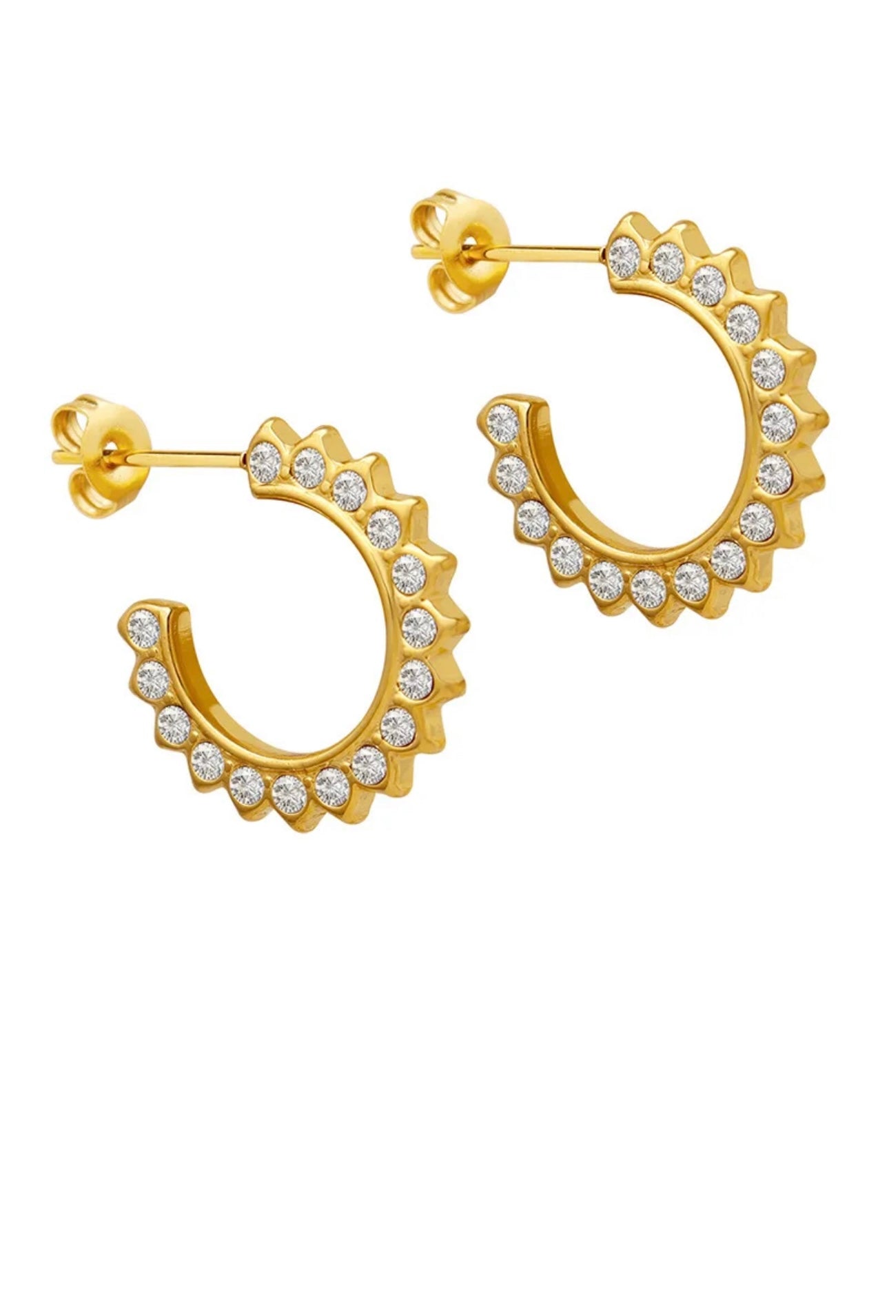 Sunflower shaped earrings with cubic zirconia, 18k gold plated