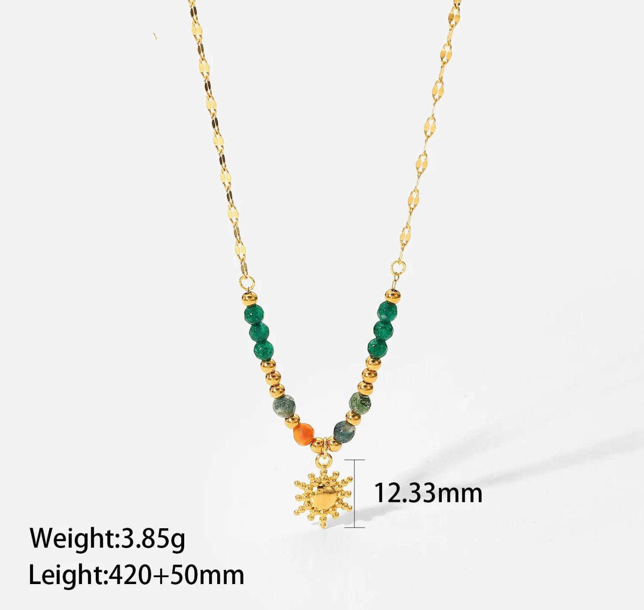 Natural stone necklace, 18K real gold plated