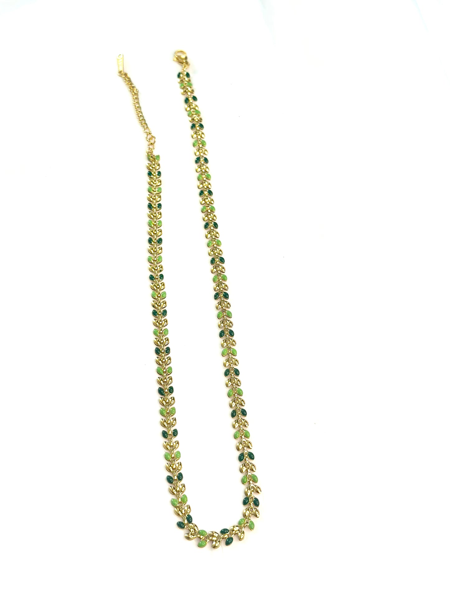 2 pieces set: 18K gold necklace and bracelet set in the shape of an olive leaf