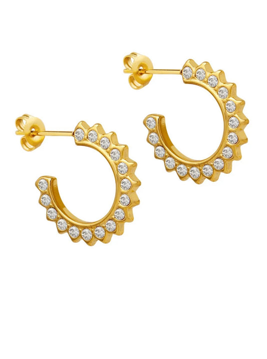 Sunflower shaped earrings with cubic zirconia, 18k gold plated