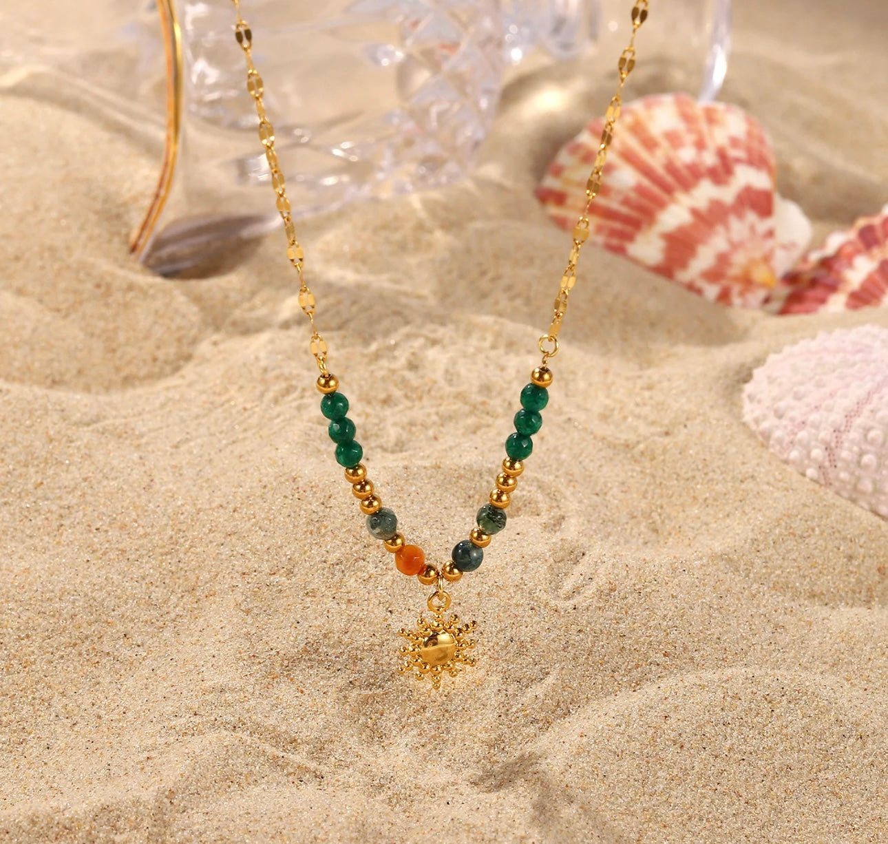 Natural stone necklace, 18K real gold plated