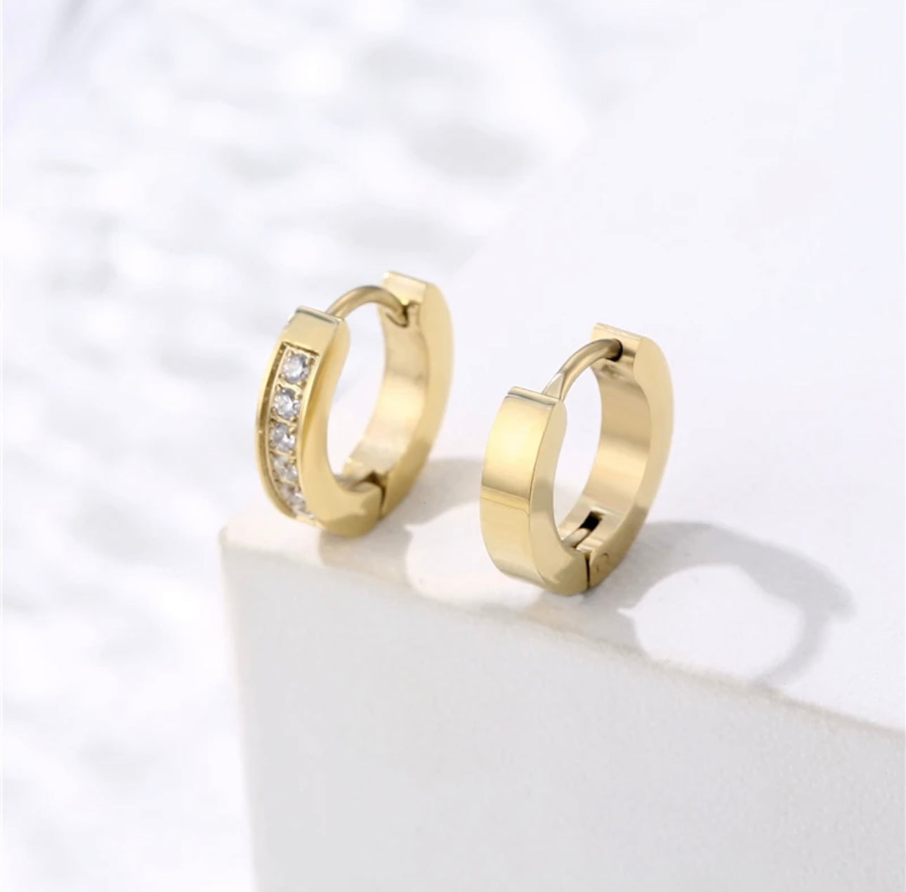 Cubic Zirconia Huggie Hoop Earrings, 14K Gold Plated