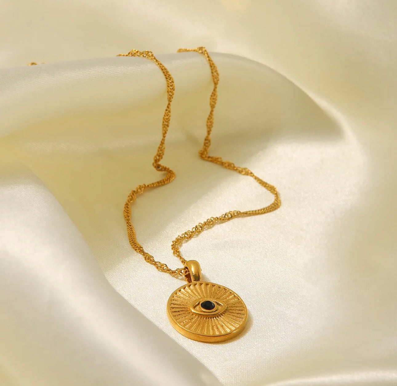 18k gold plated natural stone necklace with round eye pendant