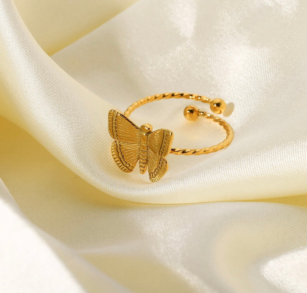 18K Gold Plated Adjustable Butterfly Ring