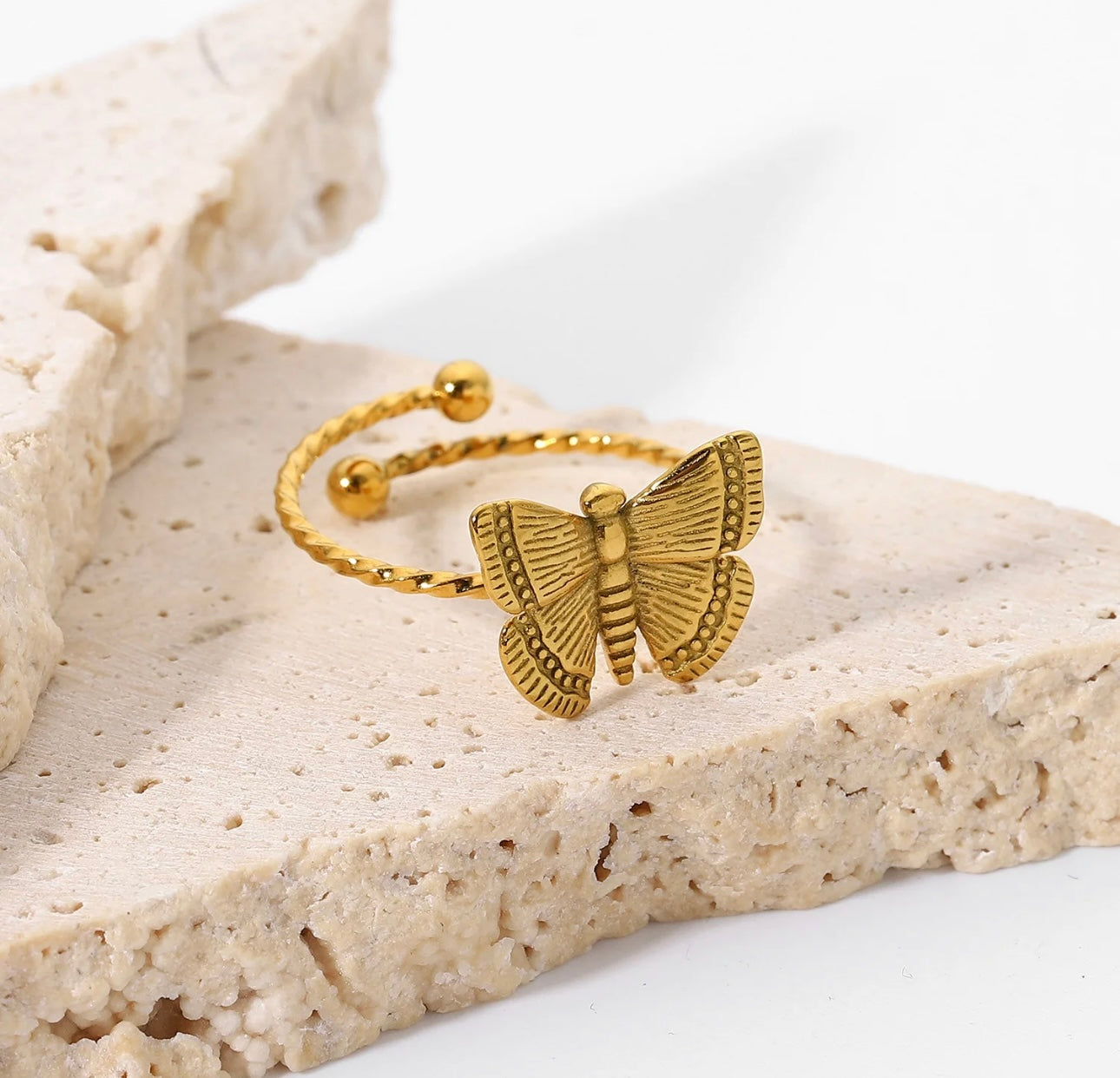 3 Piece Set: 18K Gold Plated Butterfly Earrings, Ring and Necklace