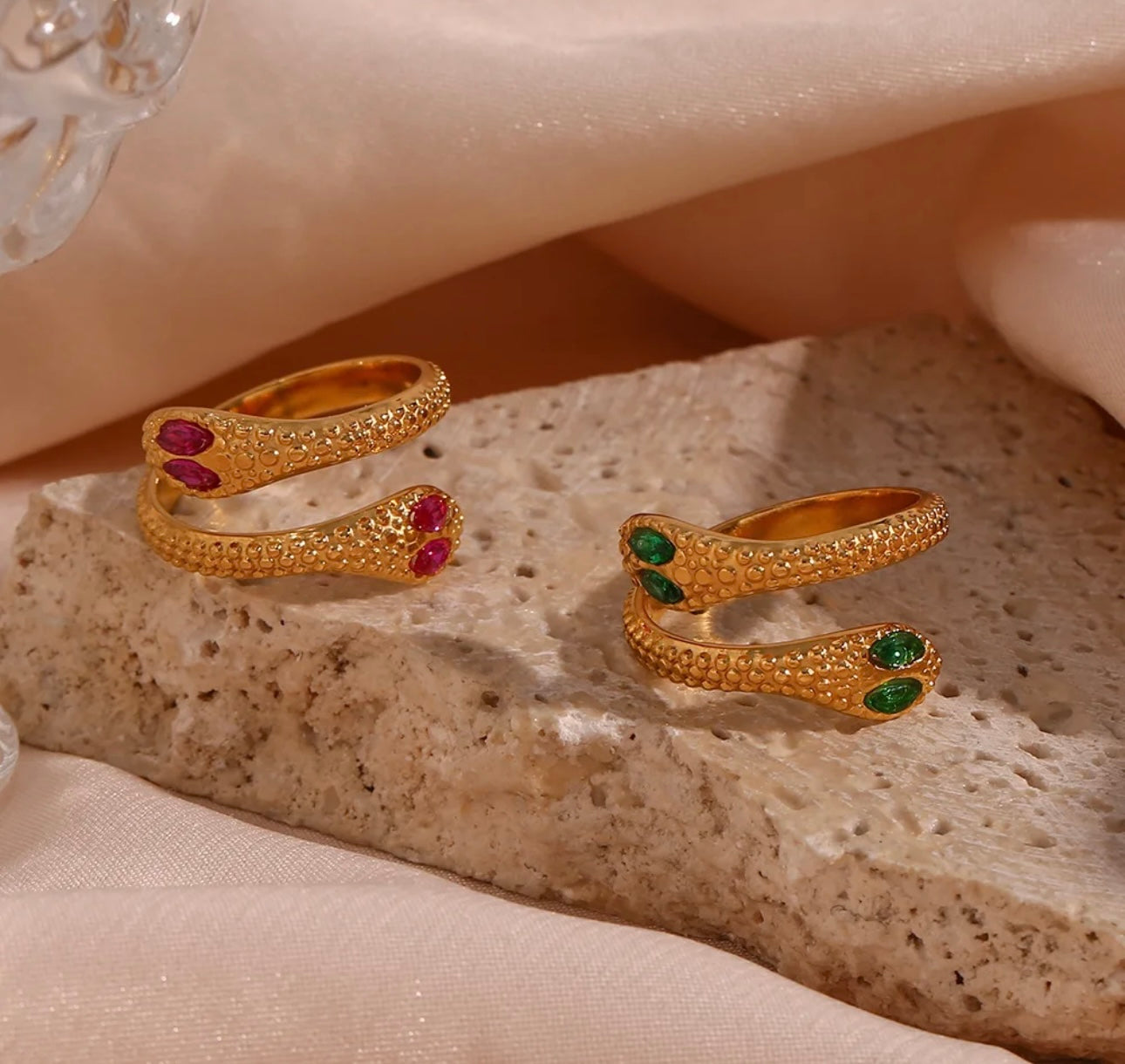 18K Gold Plated Snake Shaped Adjustable Zirconia Rings