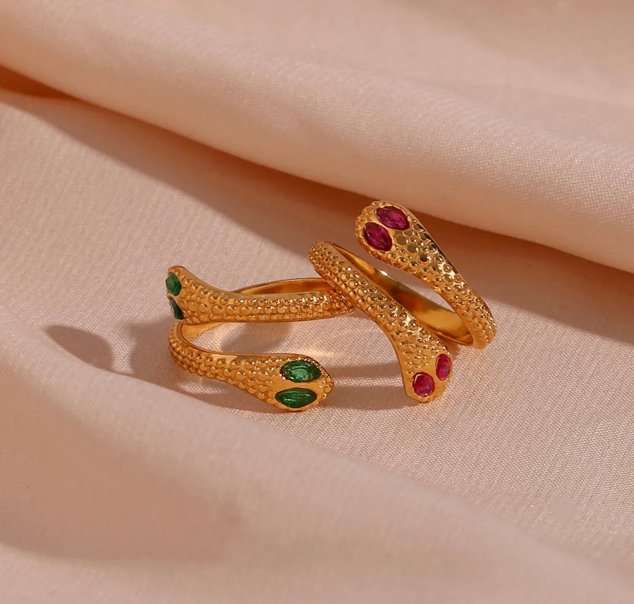 18K Gold Plated Snake Shaped Adjustable Zirconia Rings