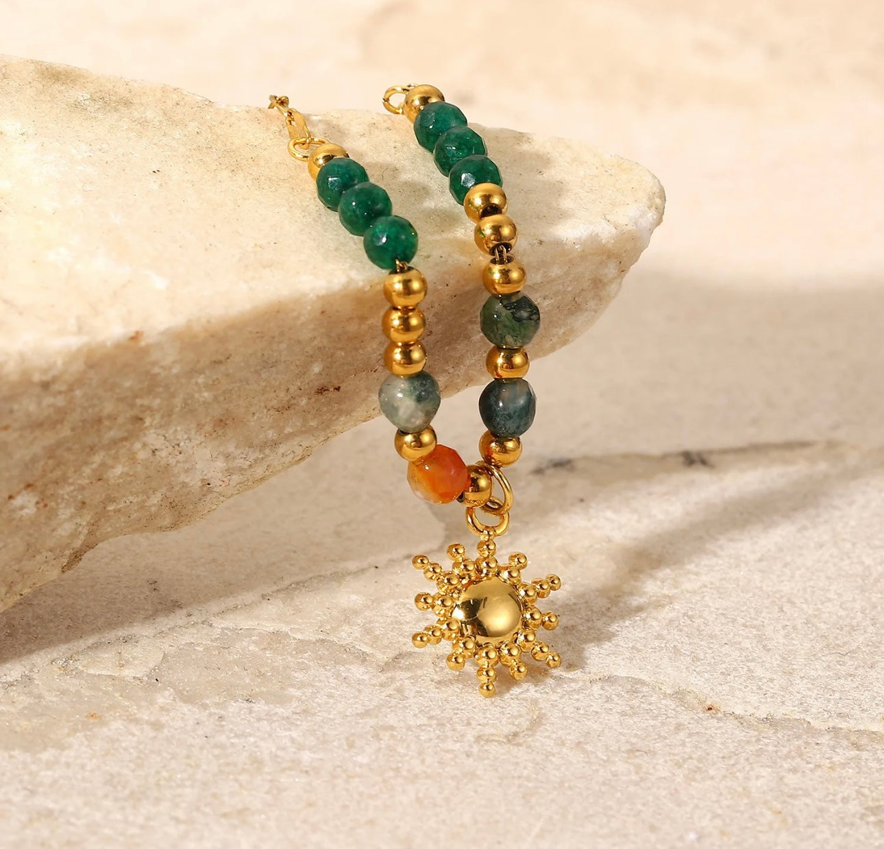 Natural stone necklace, 18K real gold plated