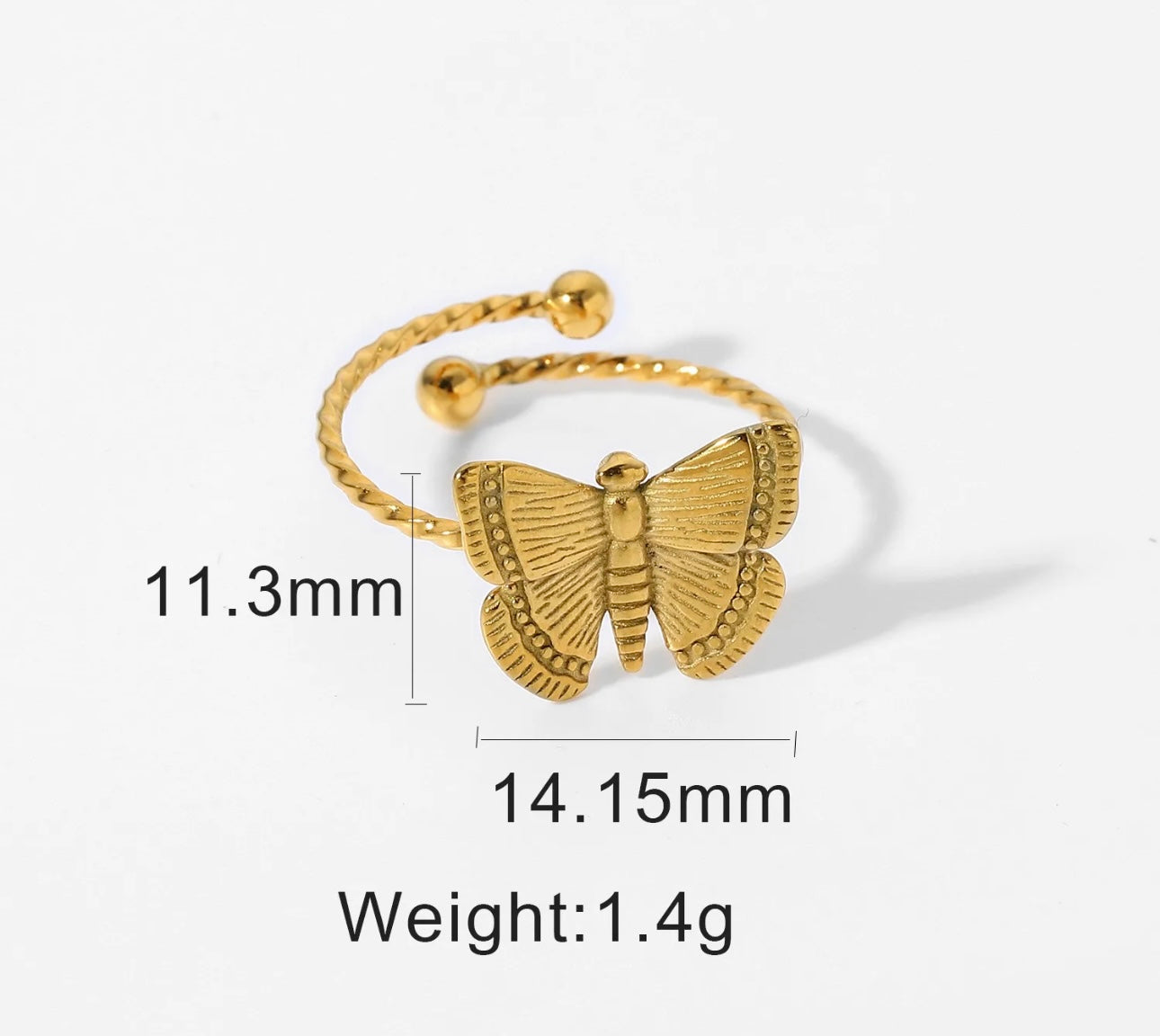 18K Gold Plated Adjustable Butterfly Ring