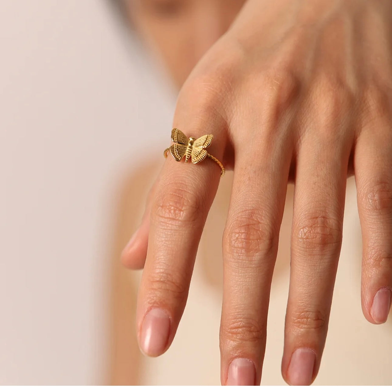 18K Gold Plated Adjustable Butterfly Ring