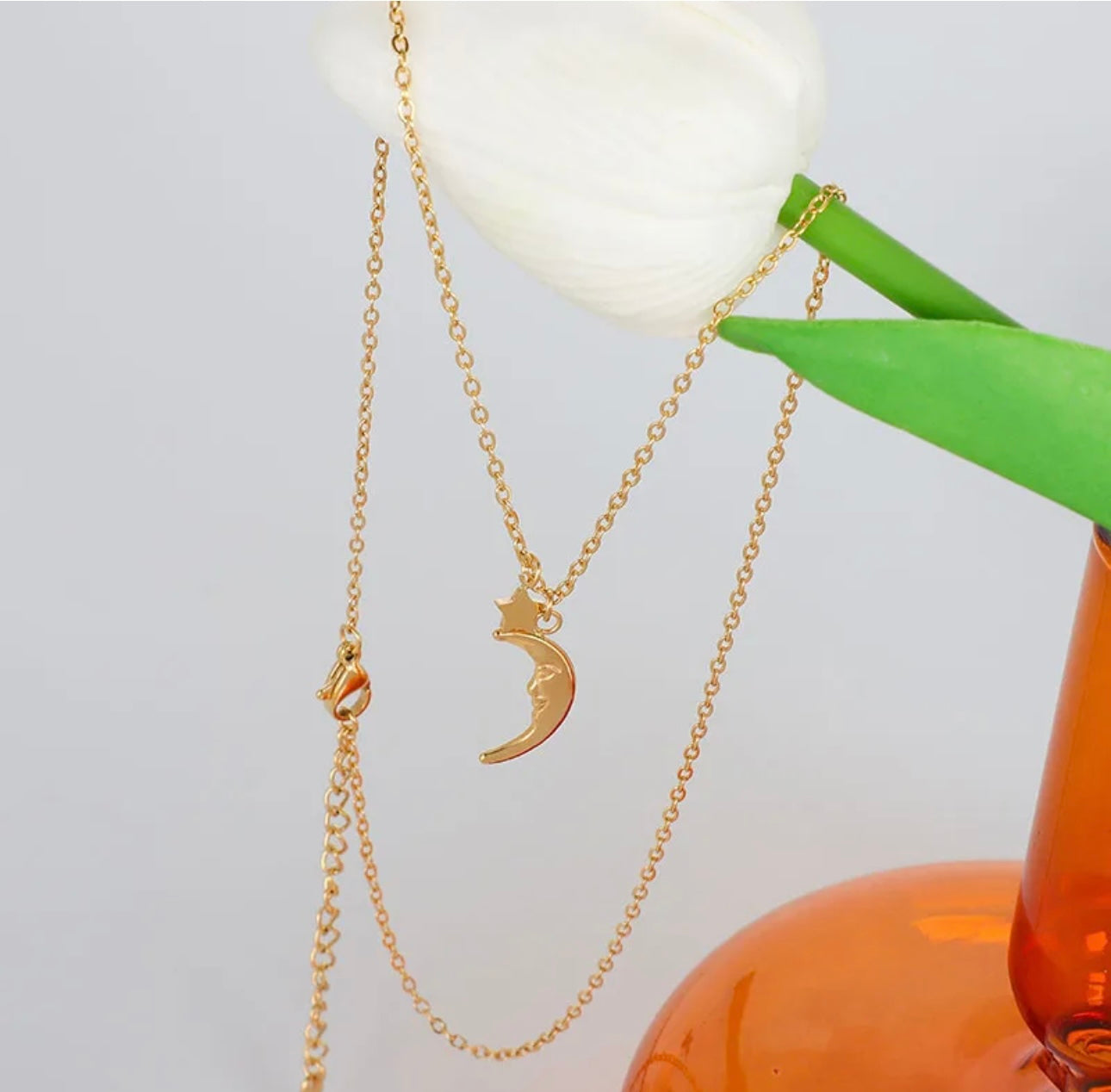 18K Real Gold Plated Star and Moon Pendant