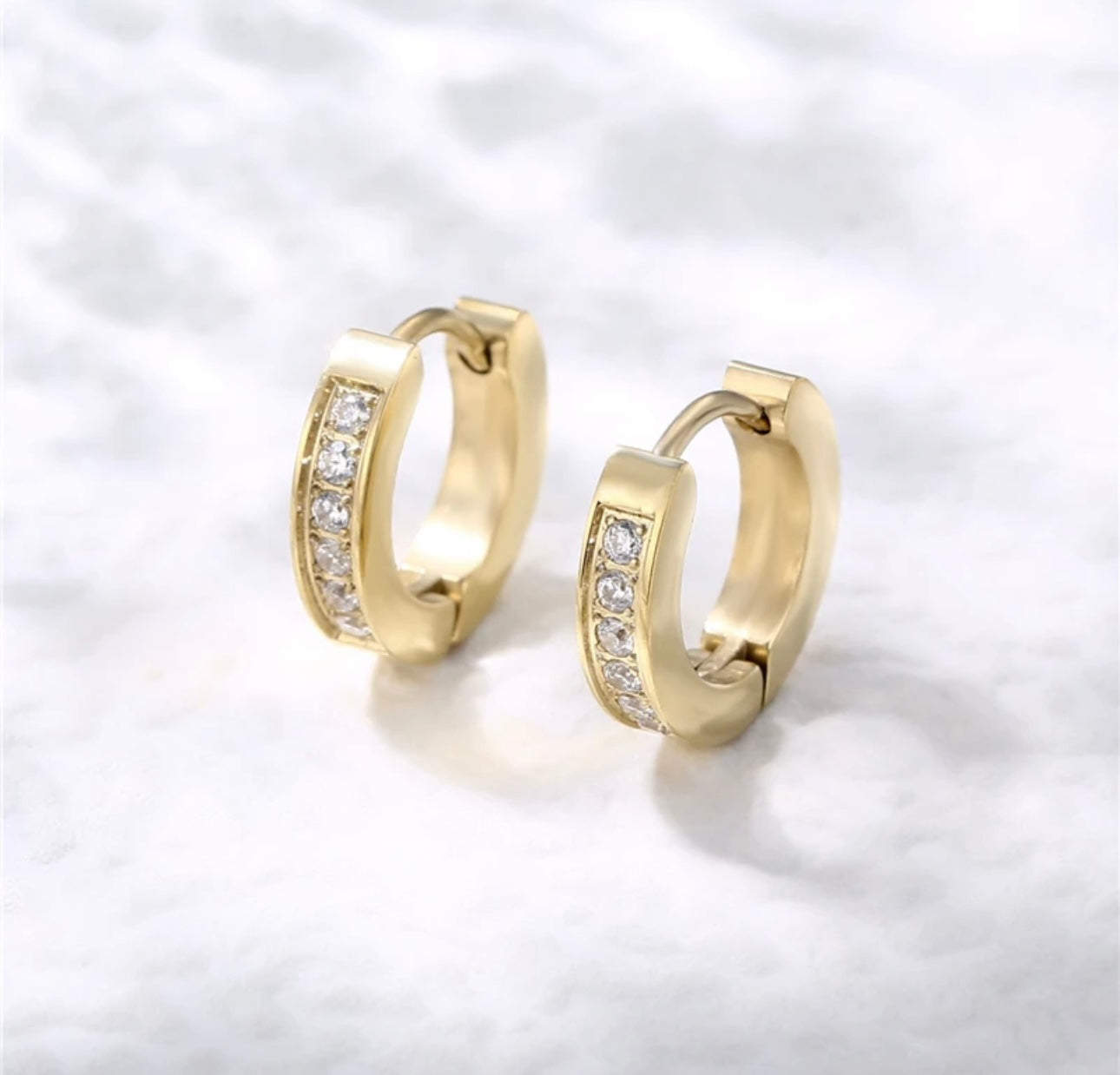 Cubic Zirconia Huggie Hoop Earrings, 14K Gold Plated