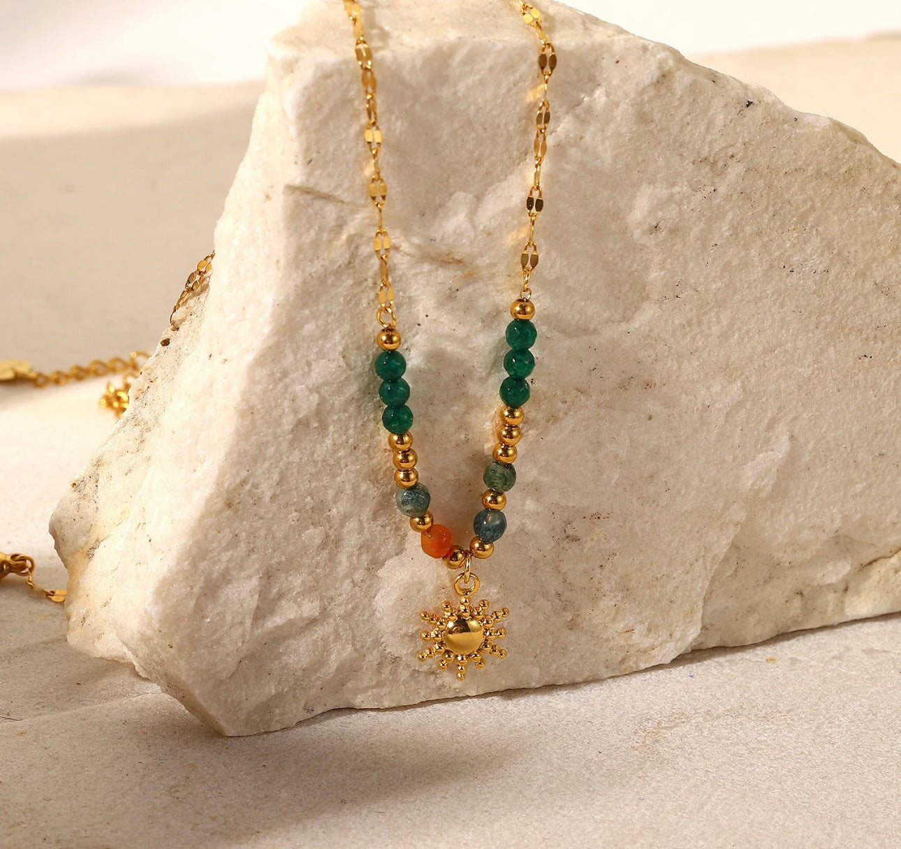 Natural stone necklace, 18K real gold plated