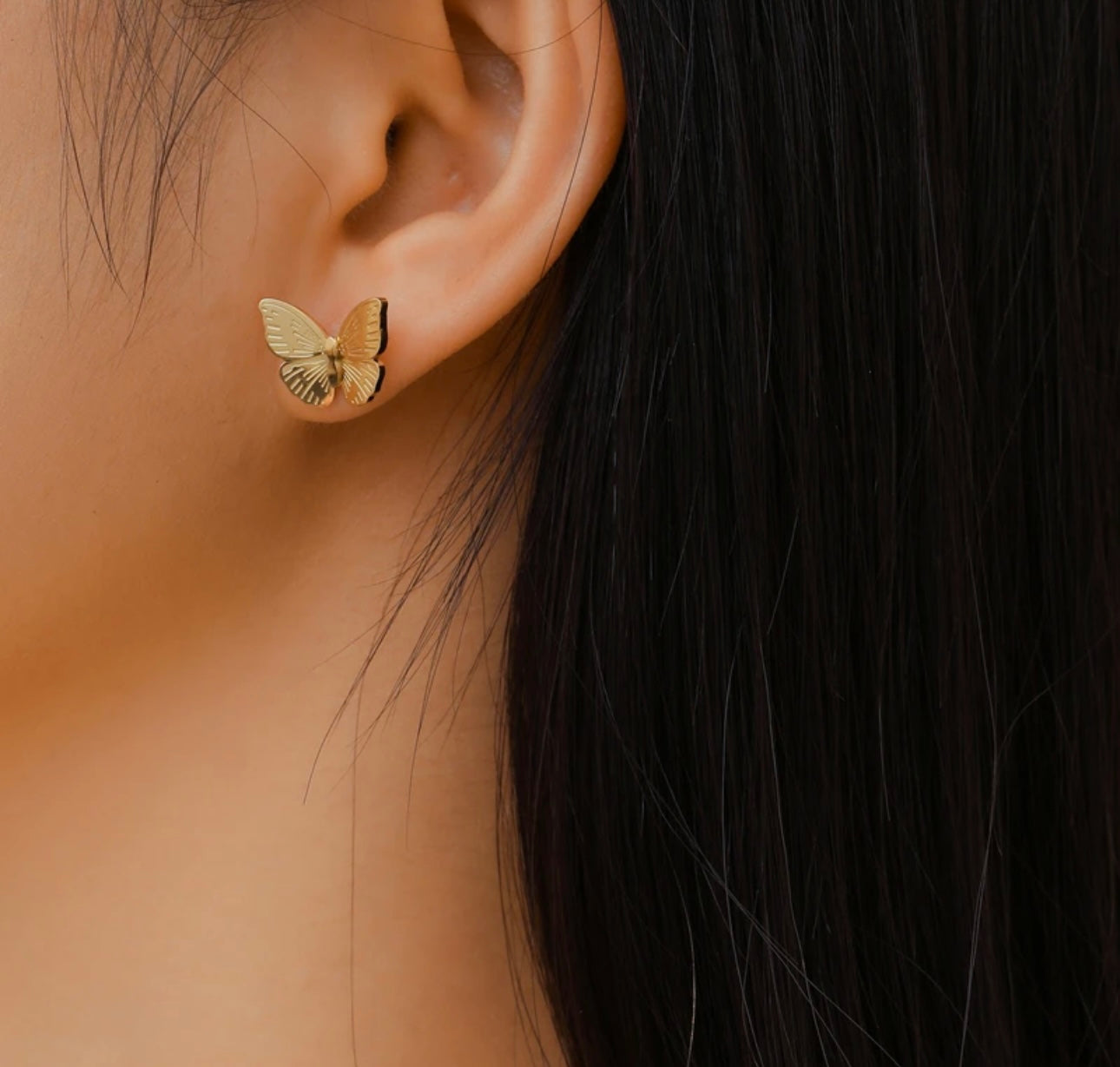 Butterfly earrings, 18K gold plated