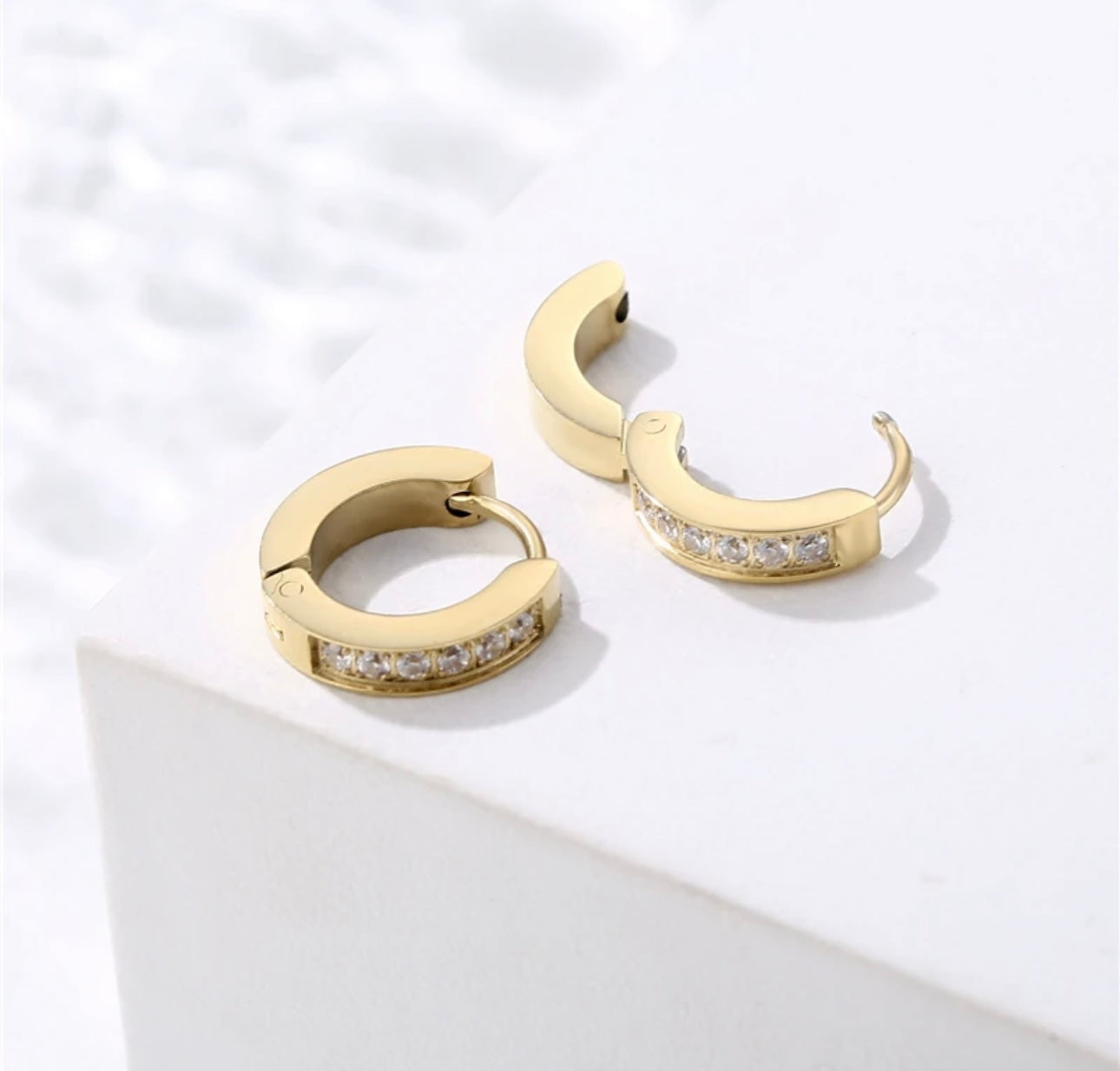 Cubic Zirconia Huggie Hoop Earrings, 14K Gold Plated