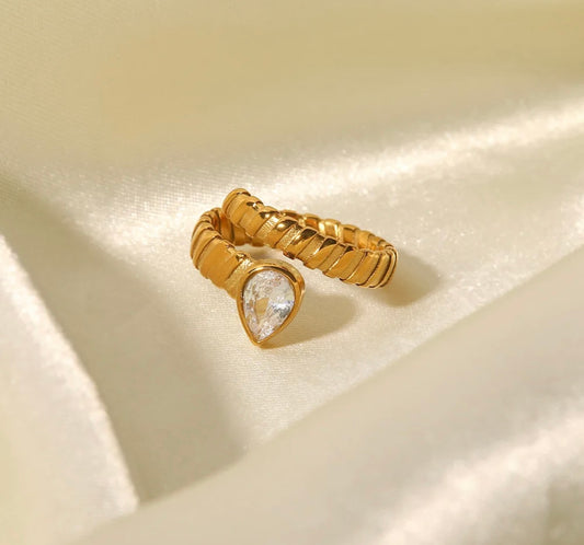 18K gold plated white zircon adjustable ring