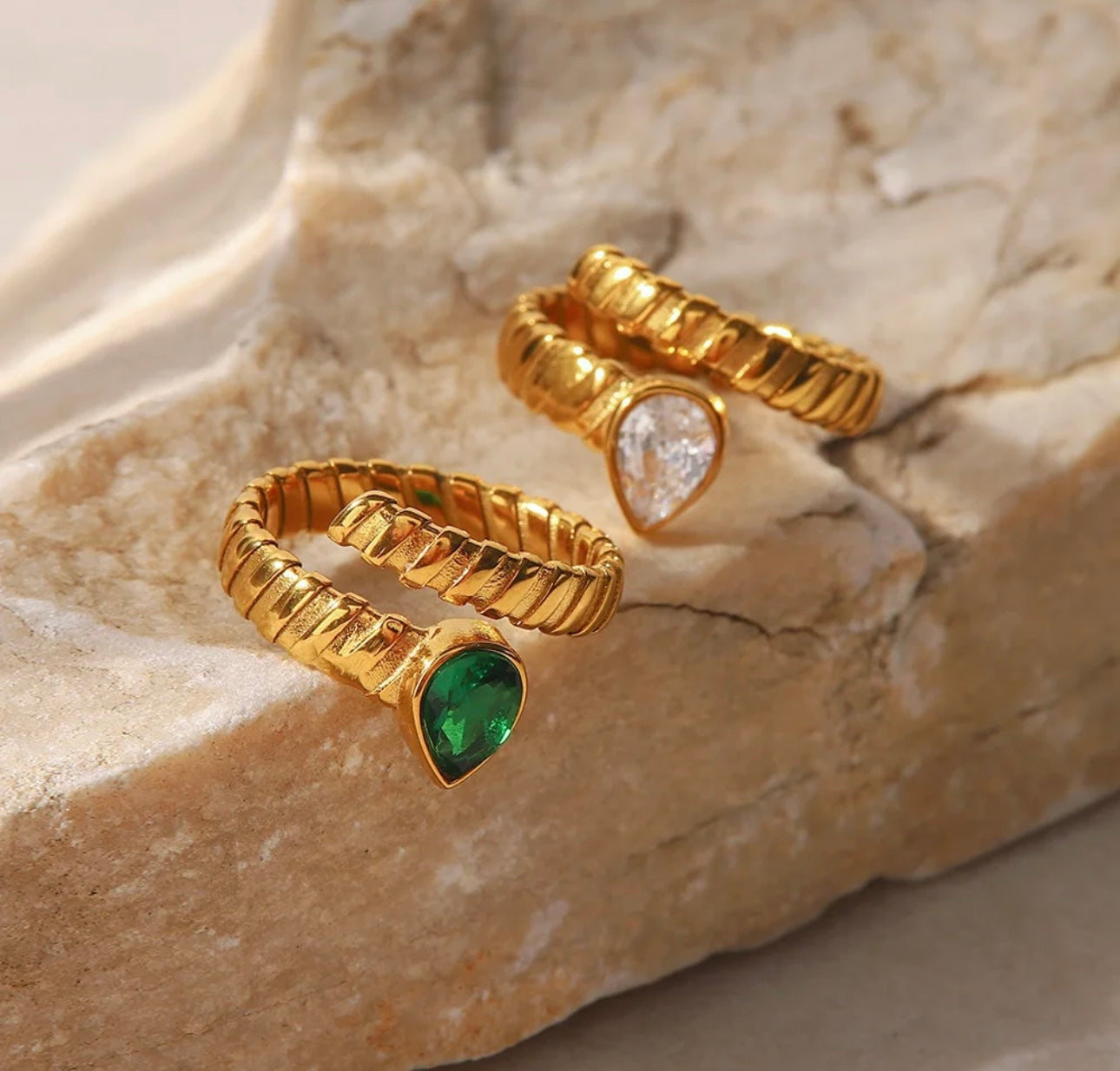 18K gold plated green zircon adjustable ring