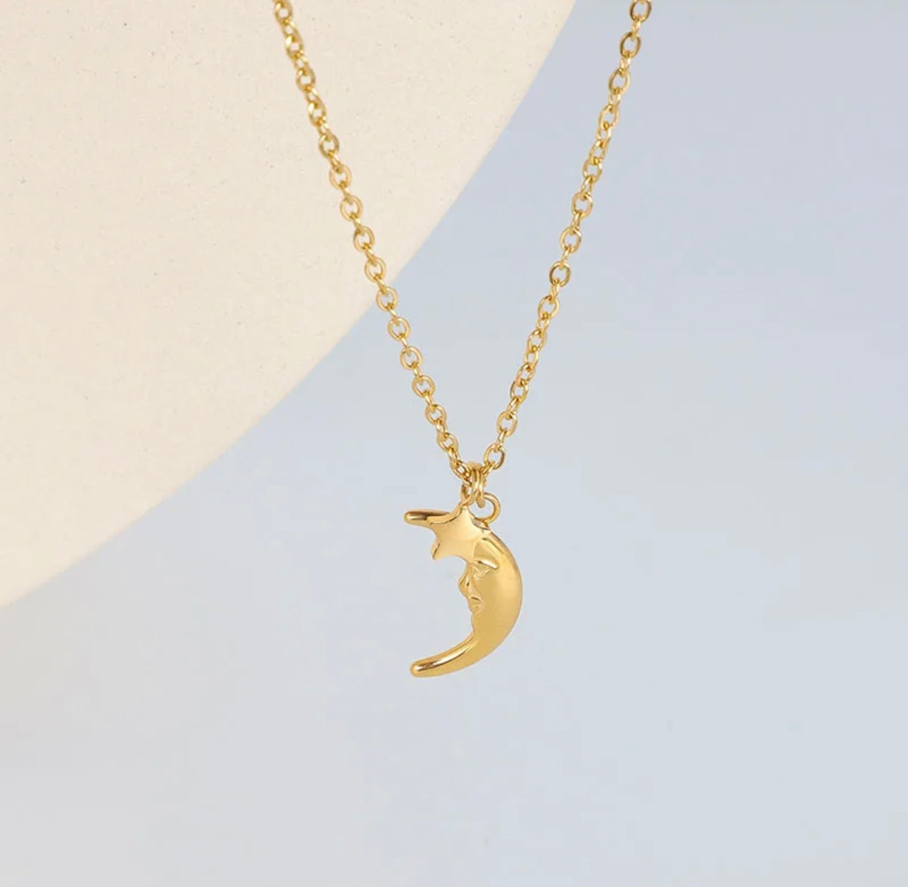 18K Real Gold Plated Star and Moon Pendant