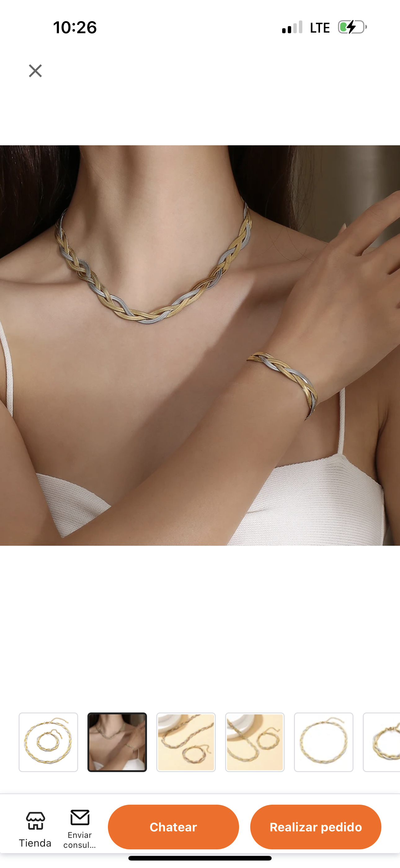 2 pieces Set: 18K gold 3-layer braided necklace &  bracelet