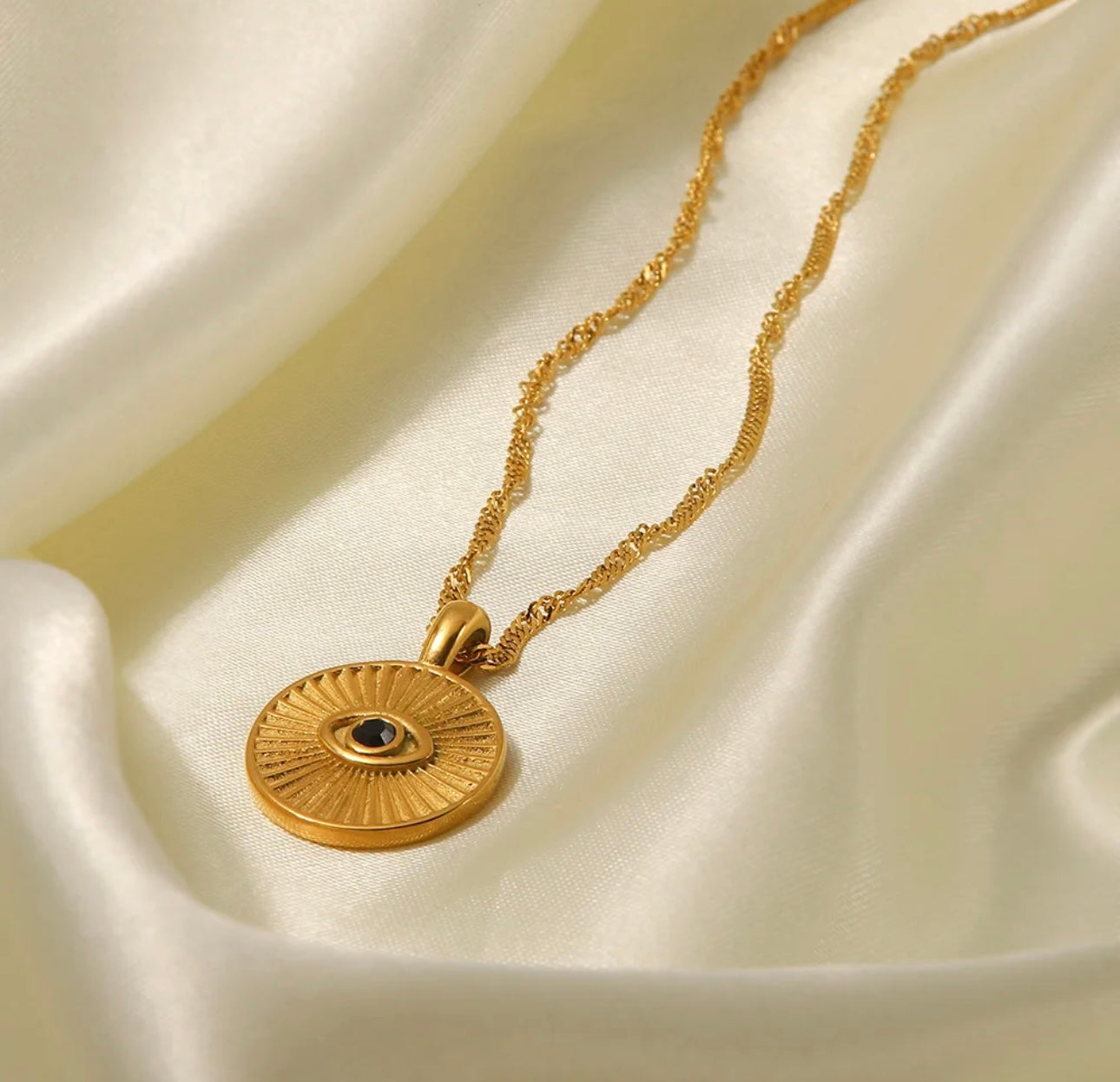 18k gold plated natural stone necklace with round eye pendant