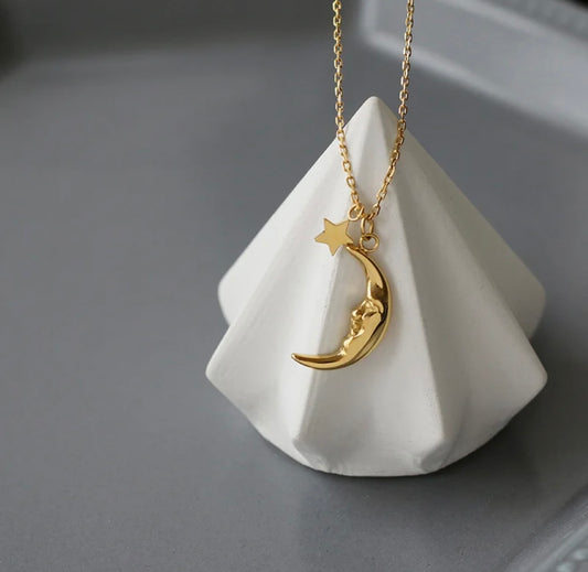 18K Real Gold Plated Star and Moon Pendant